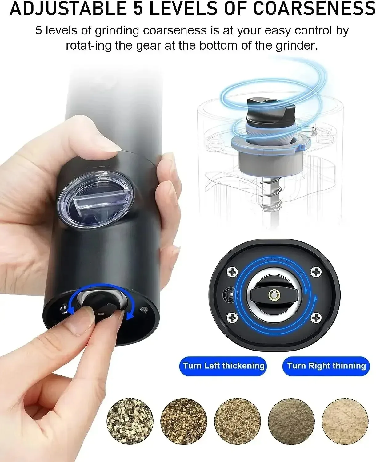 Electric Spices Grinder With Adjustable Coarseness Battery Powered Salt and Pepper Grinder Hand-held Automatic Mill Grinder 5