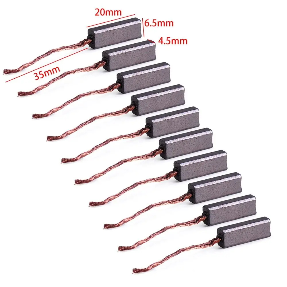 New 10/20pcs Carbon Brushes Wire Leads Generator Generic Electric Motor Brush Replacement 4.5 x 6.5 x 20mm 6