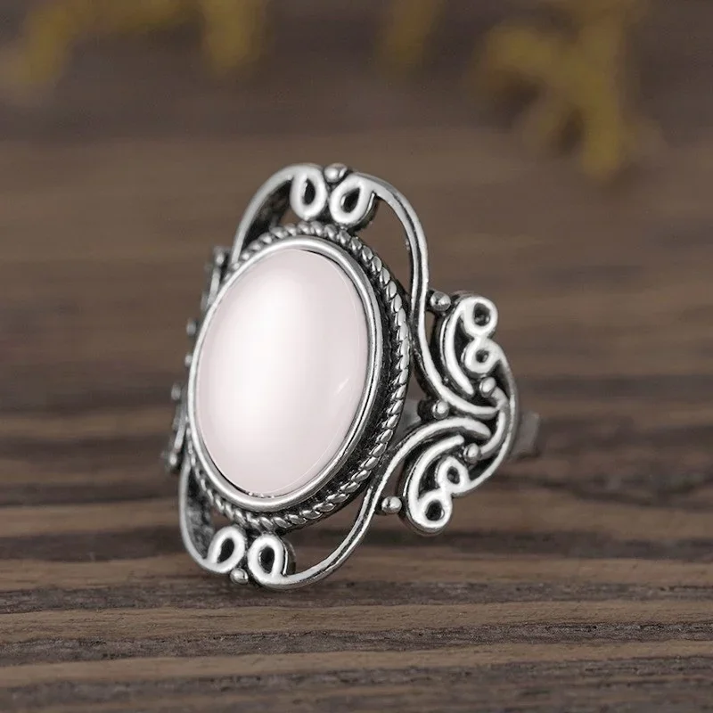Finger Ring Opening Ring Electroplated Openwork Moonstone Ring Fashion Punk Street Style For Women Girls Party Jewelry