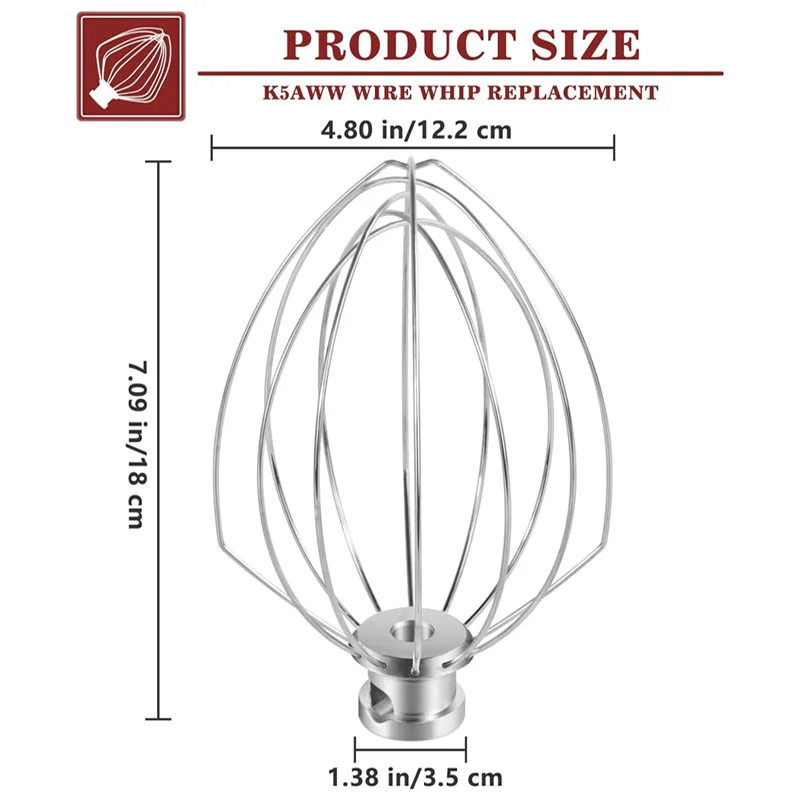 K5AWW Stainless Steel Whisk Attachment for KitchenAid 5-6-Quart Lift & Turn Bowl Mixer Wire Whisk Replacement Egg Cream mixer accessories