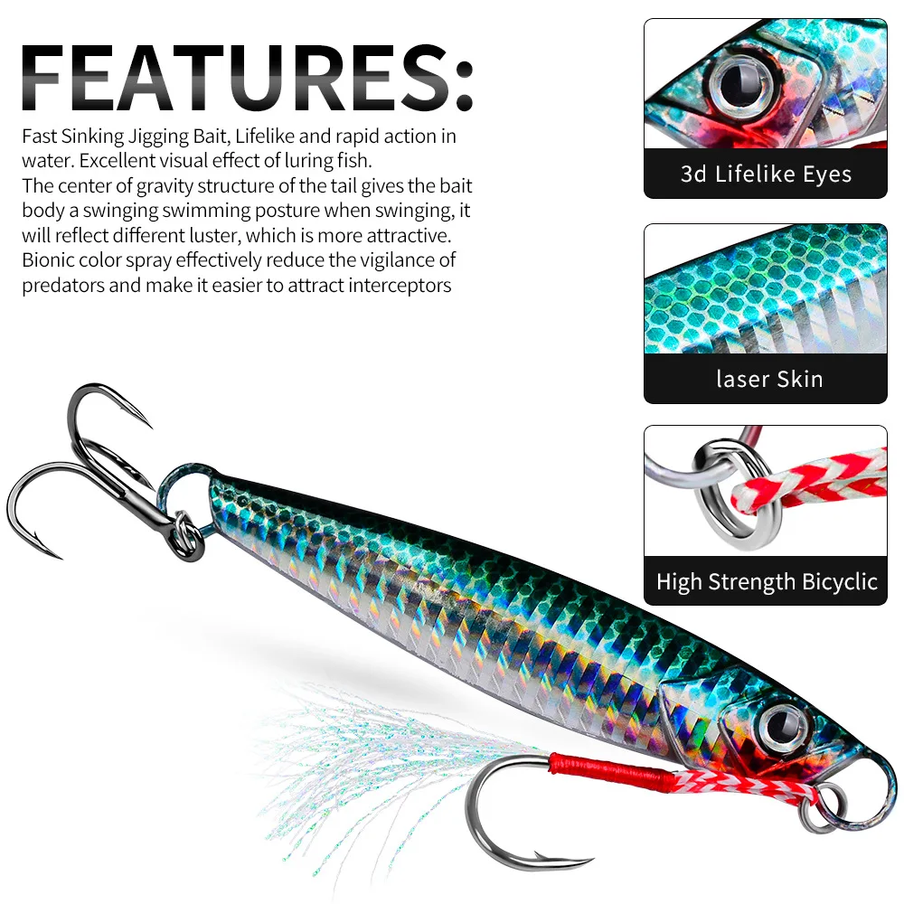 PROBEROS Luya Iron Plate Sea Fishing Metal Bionic Bait 17g/21g/24g/30g/40g/60g Double Hooks Luminous Fake Bait Wholesale 5