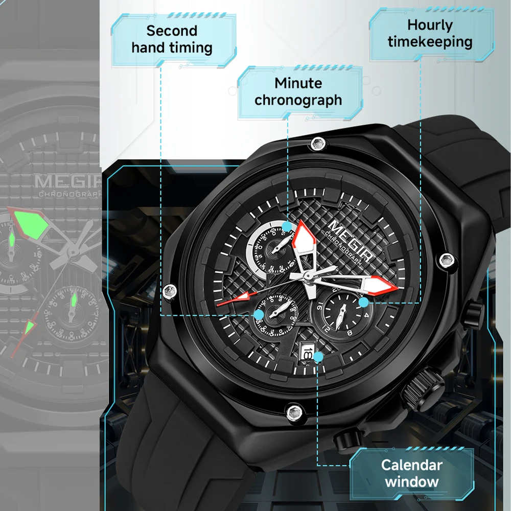 Megir Top Luxury Watch For Men Chronograph Waterproof Luminous Man Wristwatch Date Week Quartz Men's Watches Sport Reloj, Alina Gadgets