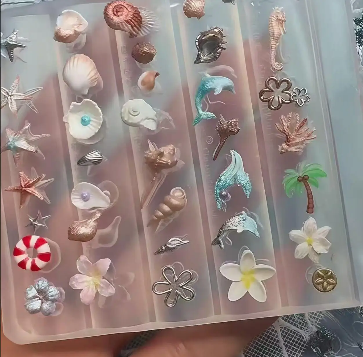 1개 귀여운 조개 불가사리 3D 아크릴 몰드 바다 여름 네일 아트 장식 DIY 실리콘 네일 템플릿 해양 네일 아트 몰드