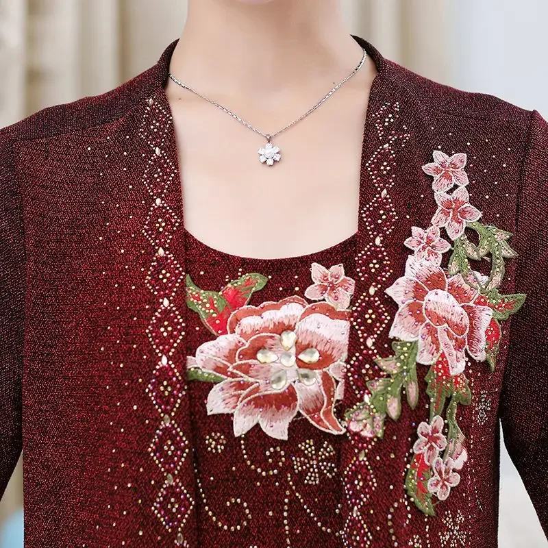 Luxury Fake Two-piece Suit Women Spring Autumn Long Sleeve Jacket Embroidery Windbreaker Cardigan T-shirt Korean Fashion Coats