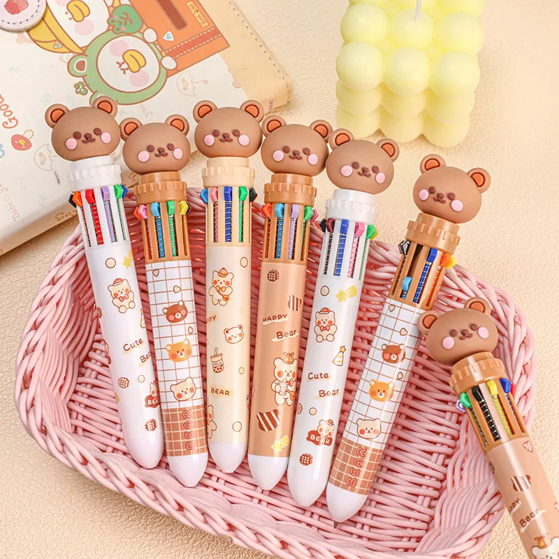 1 pc Kawaii Bear Cartoon Silicone 10 Colors Chunky Ballpoint Pen School Office Supply Gift Stationery Papelaria Escolar