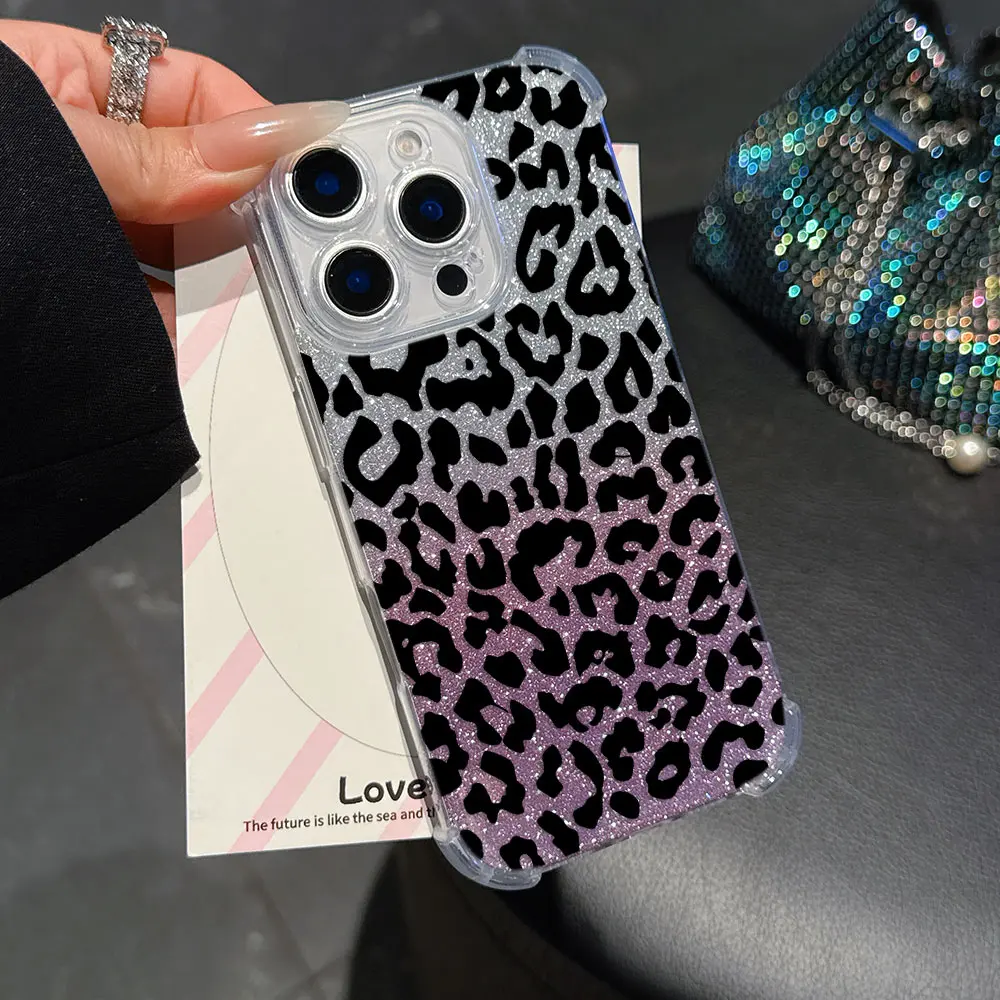 Luxury Black Leopard Print Anti-Fall Bling Clear Phone Case