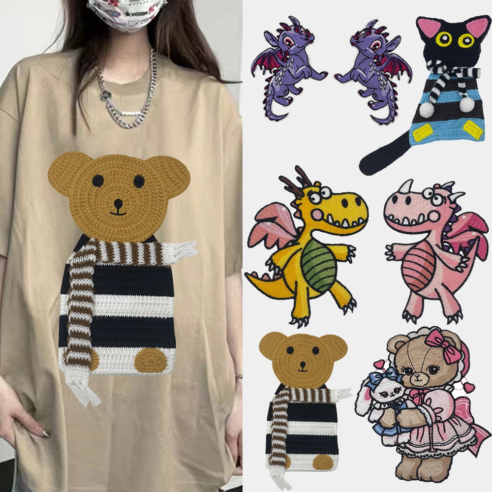 

Cartoon/Embroidery Patch Animal Dinosaur Cat Bear Patch Sew On For Clothing Jacket Sweater T-Shirt DIY Decoration Accessories