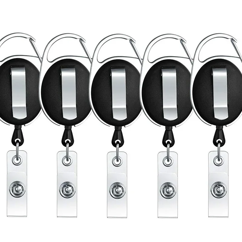 10 Clips Retráctiles Para Tarjetas De Identificación - Llaveros Con Mosquetón, Cordón Extensible Hasta 64cm, Color Negro