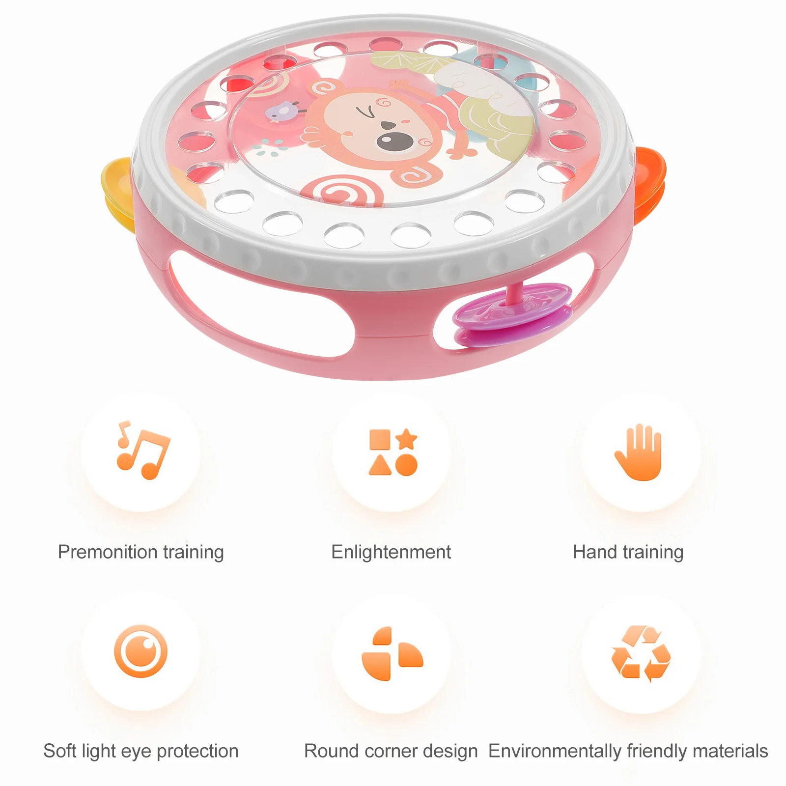 Children Clapping Tambourine Hand Knocking Toy Drum Light Handheld Percussion Musical Instrument