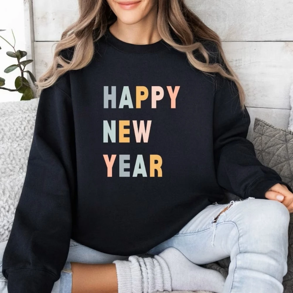 New Years Party Sweatshirt Simple Cute New Years Eve Shirt Party Hello 2024 New Years Day Aesthetic Crewneck Winter Women Top
