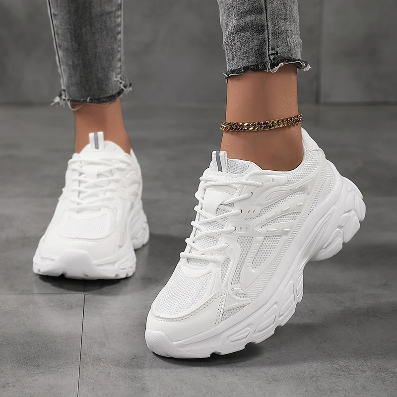 Description Picture 6 of itemWomen's low top sports shoes breathable white lace up walking sports shoes casual matching running thick sports shoes