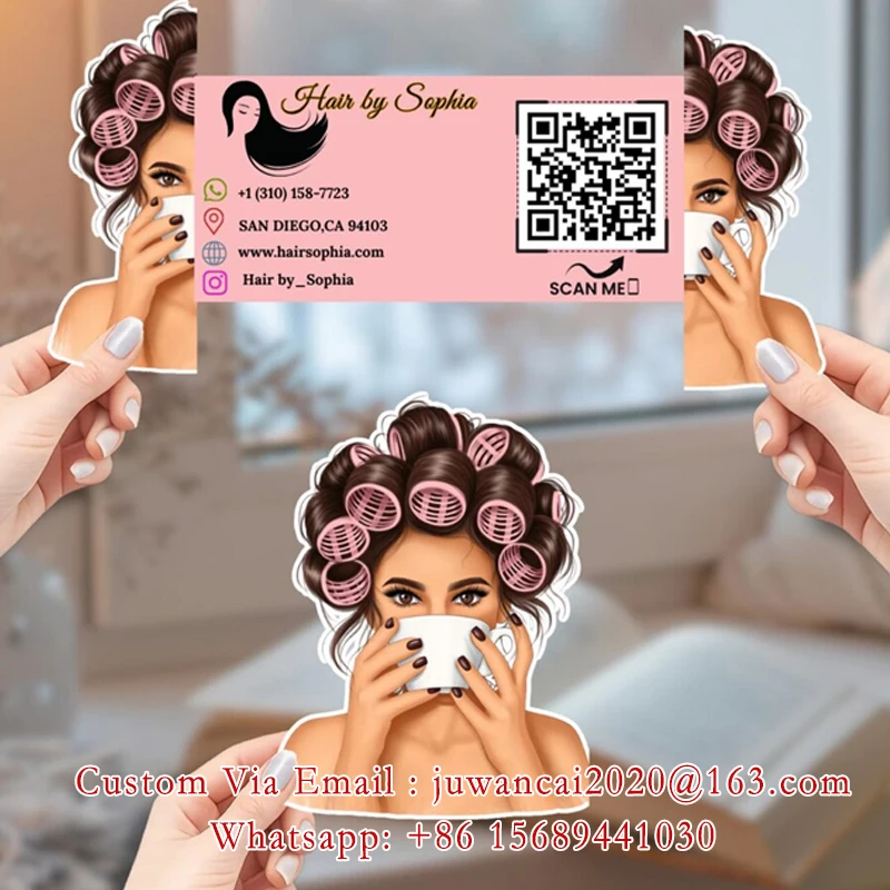 독특한 접이식 인터랙티브 살롱 명함 DIY 다이컷 헤어 스타일리스트 QR 코드 카드 카메라 접이식 명함 디자인 인쇄