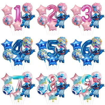 디즈니 릴로 스티치 파티 풍선 세트, 베이비 샤워 생일 파티 장식, 어린이 장난감 선물, 32 인치, 6 개