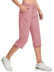 Women's Quick Dry Outdoor Capri Shorts - Athletic Cargo Style - CN M  (US XS) (Gray Pink)