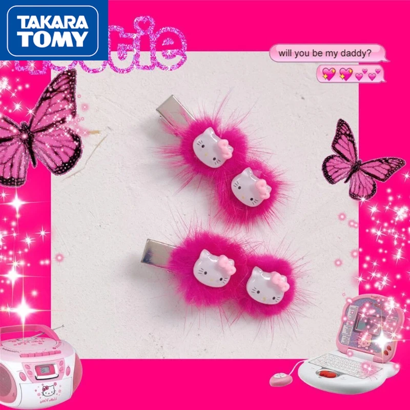 

TAKARA TOMY Hello Kitty Children's Double Ponytail Plush Duckbill Hairpin Girl Sweet and Cool Cute Bangs Hair Trim Clip