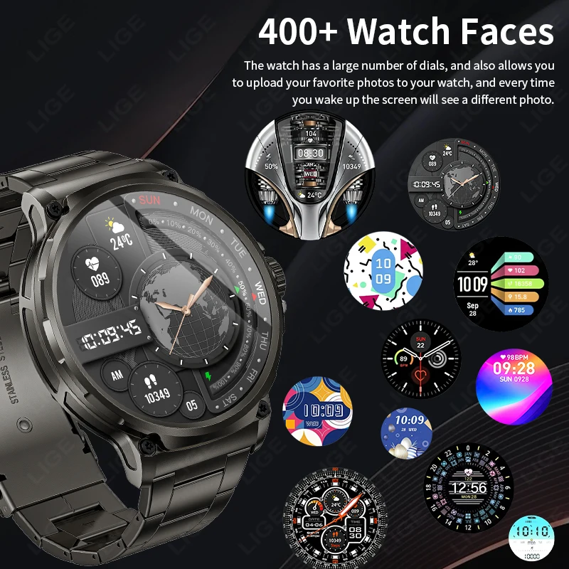 LIGE New 1.85-inch Ultra AMOLED Smartwatch GPS Track HD Bluetooth Call 710 mah Large Battery 400+ Dial Suitable For Android IOS