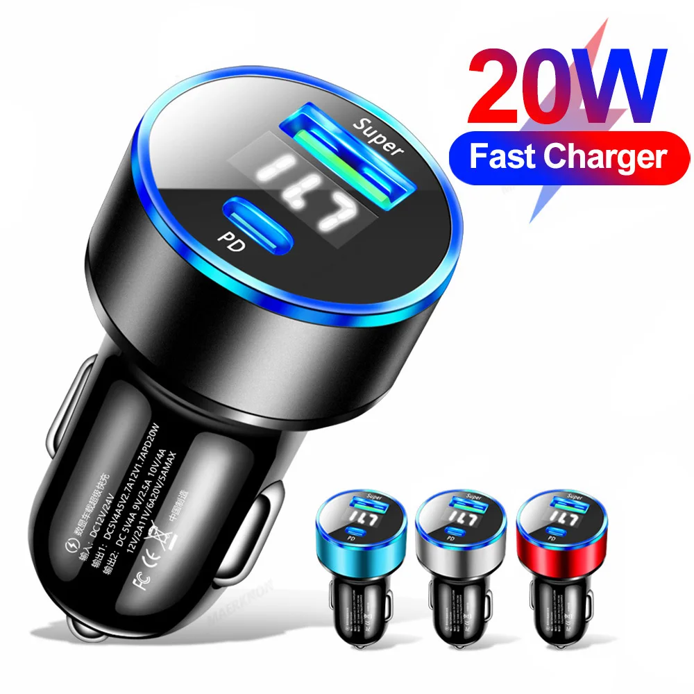 

20W Car Charger Fast Charging Type C USB Phone Charger for iPhone 14 Pro Max 13 12 iPad Airpods Xiaomi OnePlus Universal Adapter
