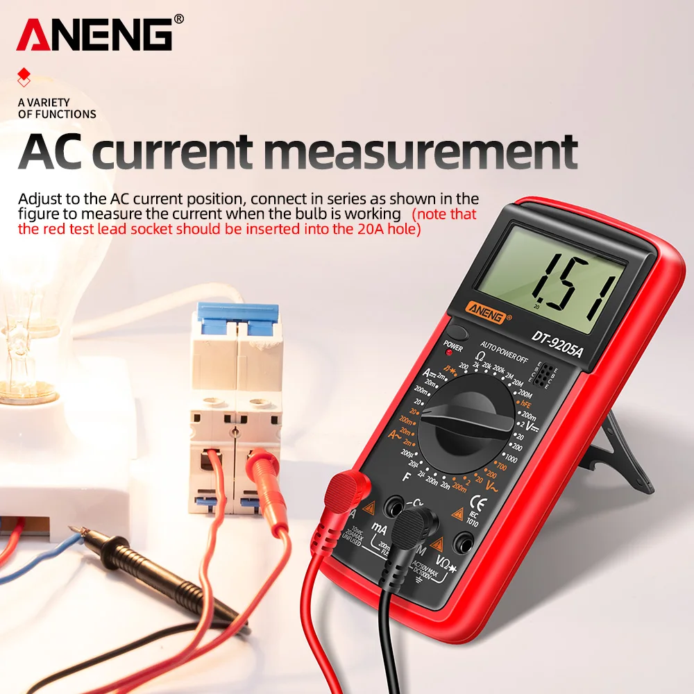 Digital Multimeter AC/DC Transistor Voltage Tester ANENG DT9205A