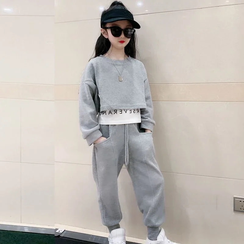 Girls Suits Spring Autumn Children Long Sleeve T-shirt + Pants Sports Hoodie 2pc Streetwear Casual Baby Girl Clothes Outfits