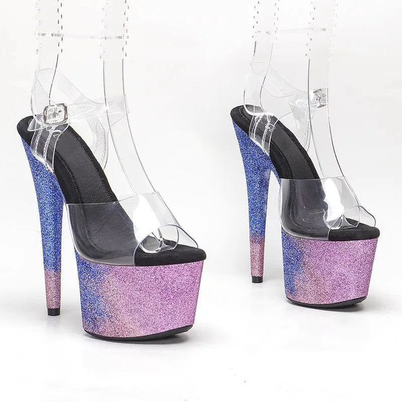 

LAIJIANJINXIA New 17CM/7inches PVC Upper Fashion Sexy Exotic High Heel Platform Party Women Sandals Pole Dance Shoes 005