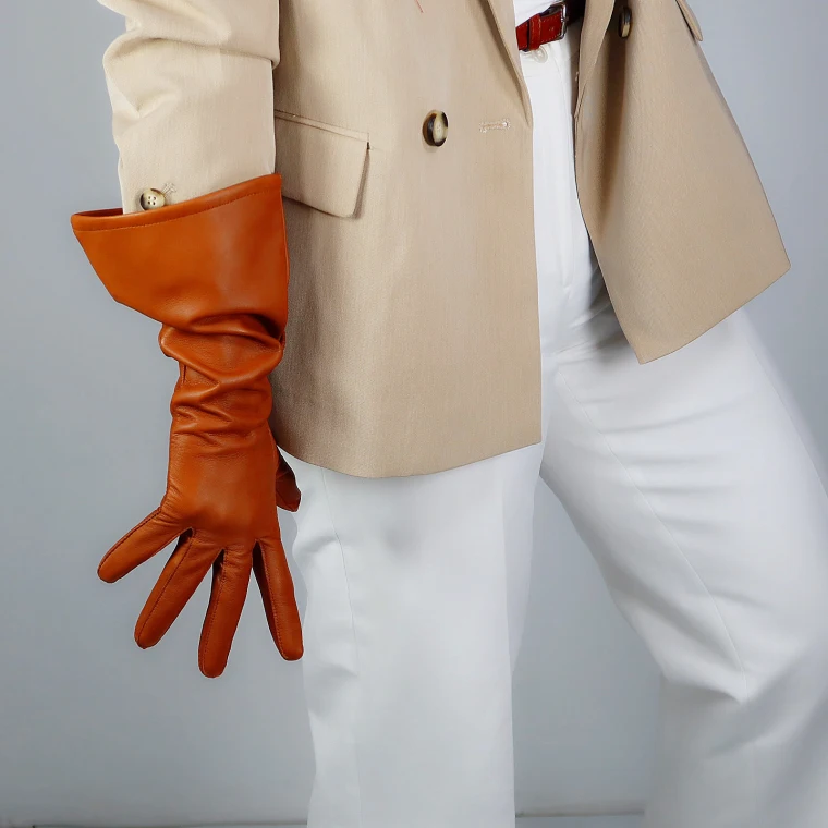 REAL LEATHER TECH LONG GLOVES Unisex Black 38cm Wide Balloon Puff Sleeves Large LLDLLNT