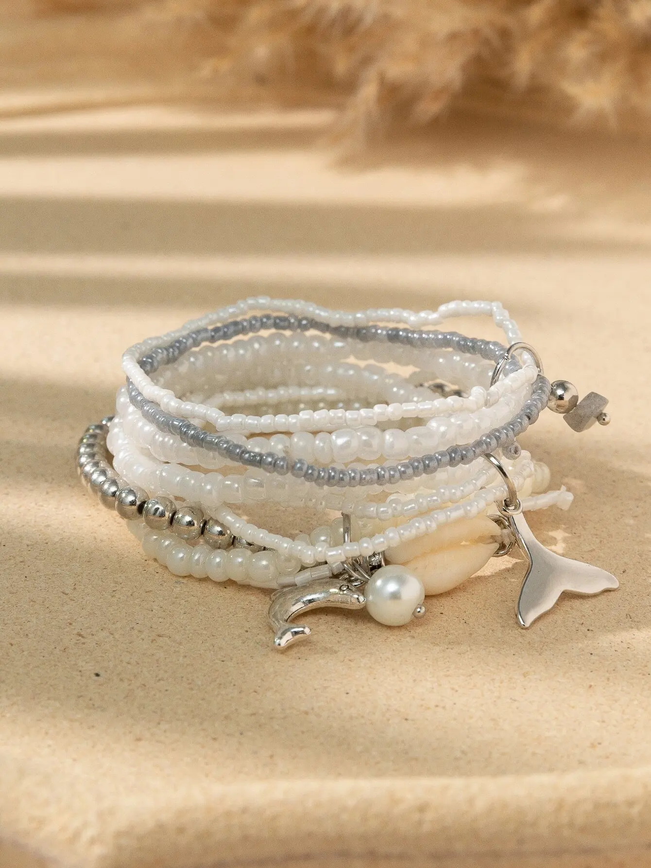 3pcs/set Fashion Glass Dolphin Charm Beaded Bracelet For Women For Decoration Party