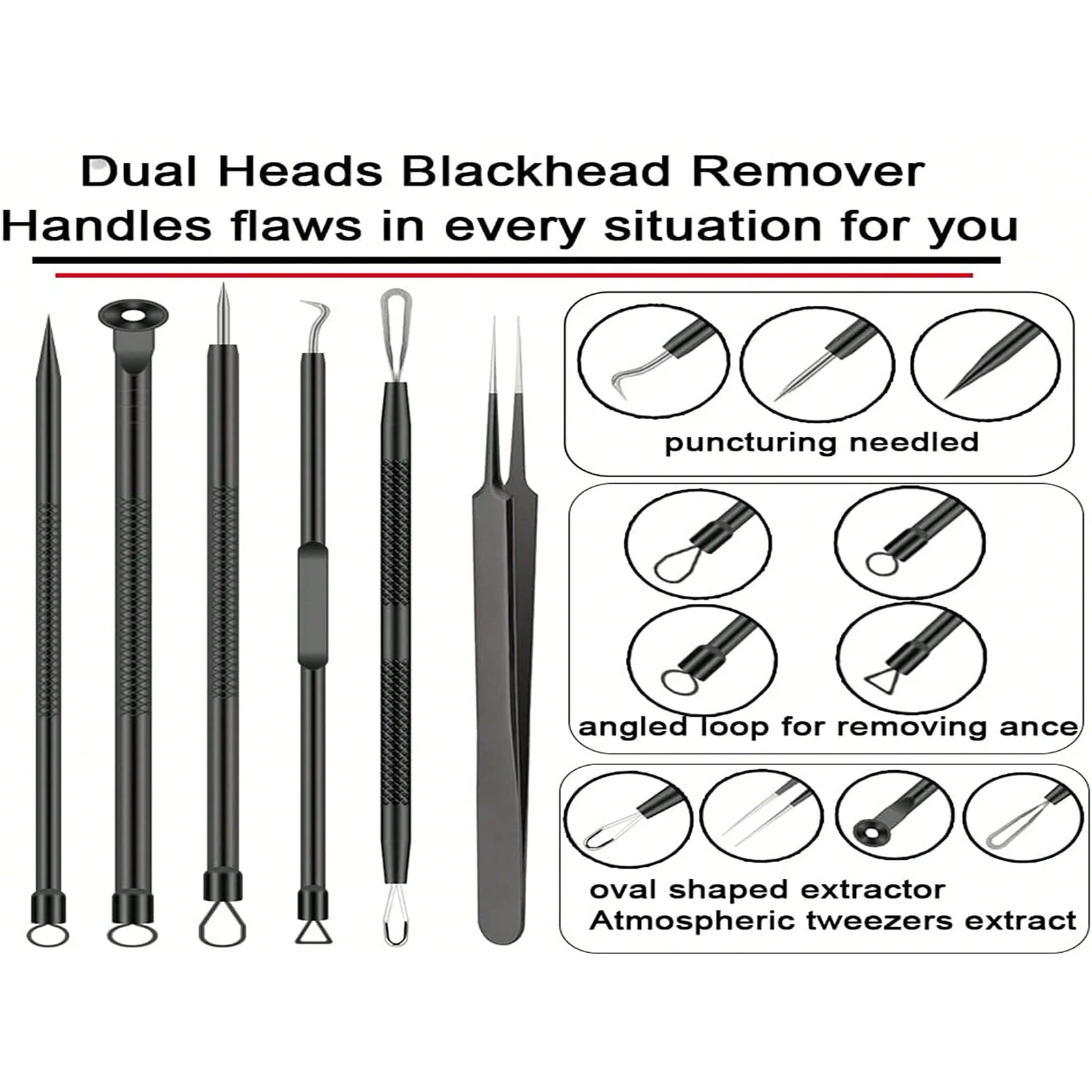 6 Piece Blackhead Acne Removal Kit Acne Blackhead Removal Needle Stainless Steel Set Tools Facial Skin Care Cleansing acne blackhead removal tool