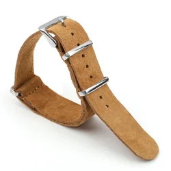 Soft Suede Retro Genuine Leather Sport Watchband Bracelet - 22mm (Light Brown)