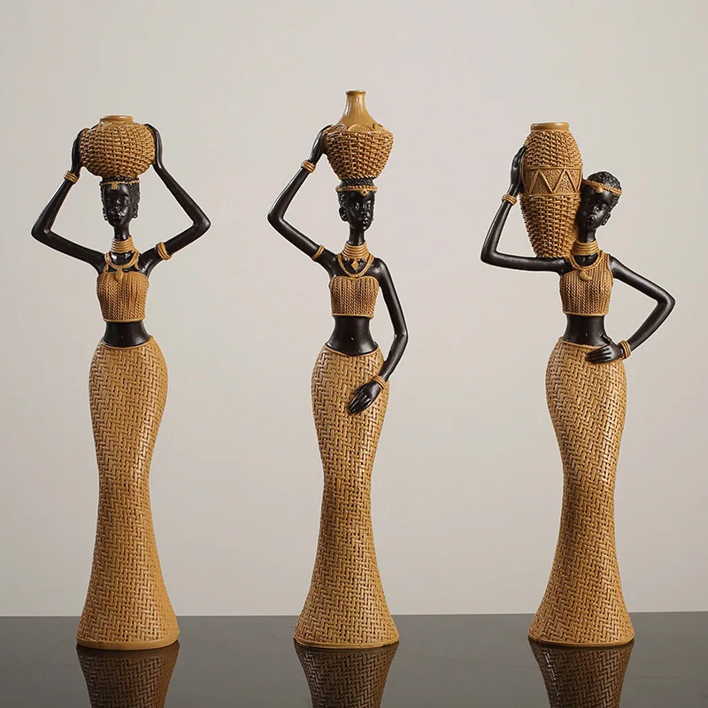 

Creative Retro Woven Pattern African Art Ladies Living Room Home Decoration Foyer Wine Cabinet Ornaments Resin Crafts