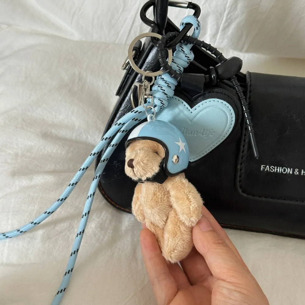 Fashion helmet small pendant leather bag decoration hiking rope keychain bag decoration hanging chain 2