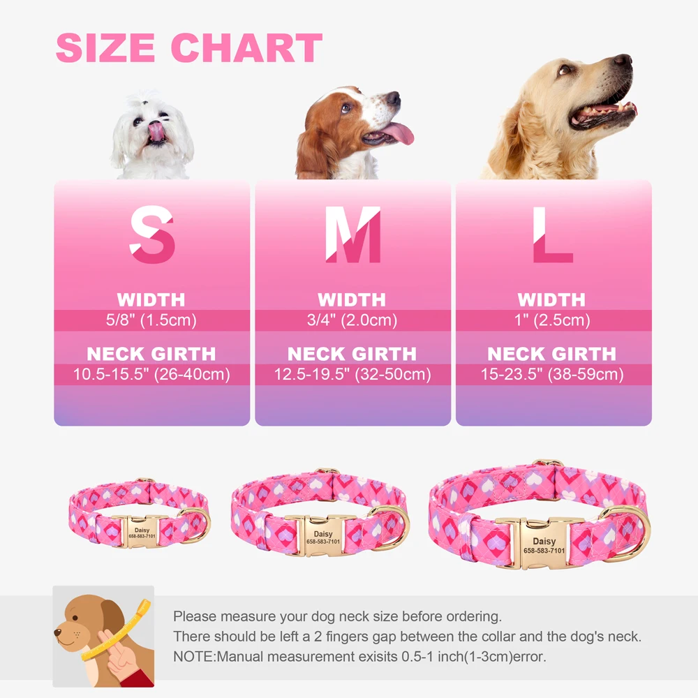 Personalized Floral Printed Dog Collar Custom Nylon Dog Collar Puppy Necklace Engraved Tag for Small Medium Large Dogs Chihuahua