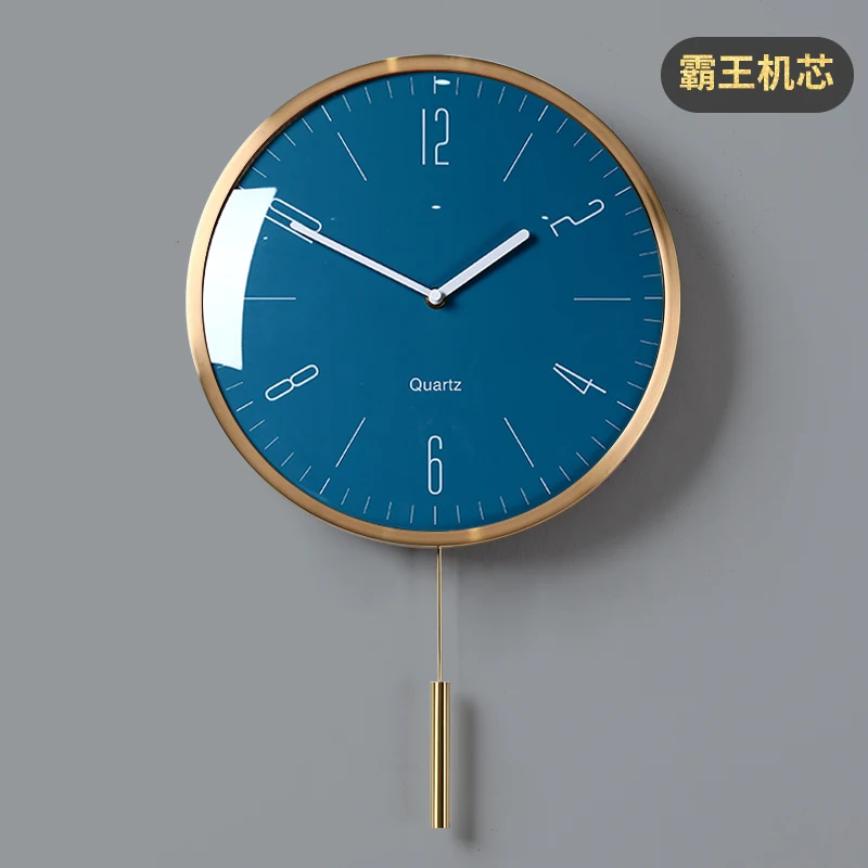 Gold Pendulum Metal Wall Clock Color:Blue;Sheet Size:38X90CM