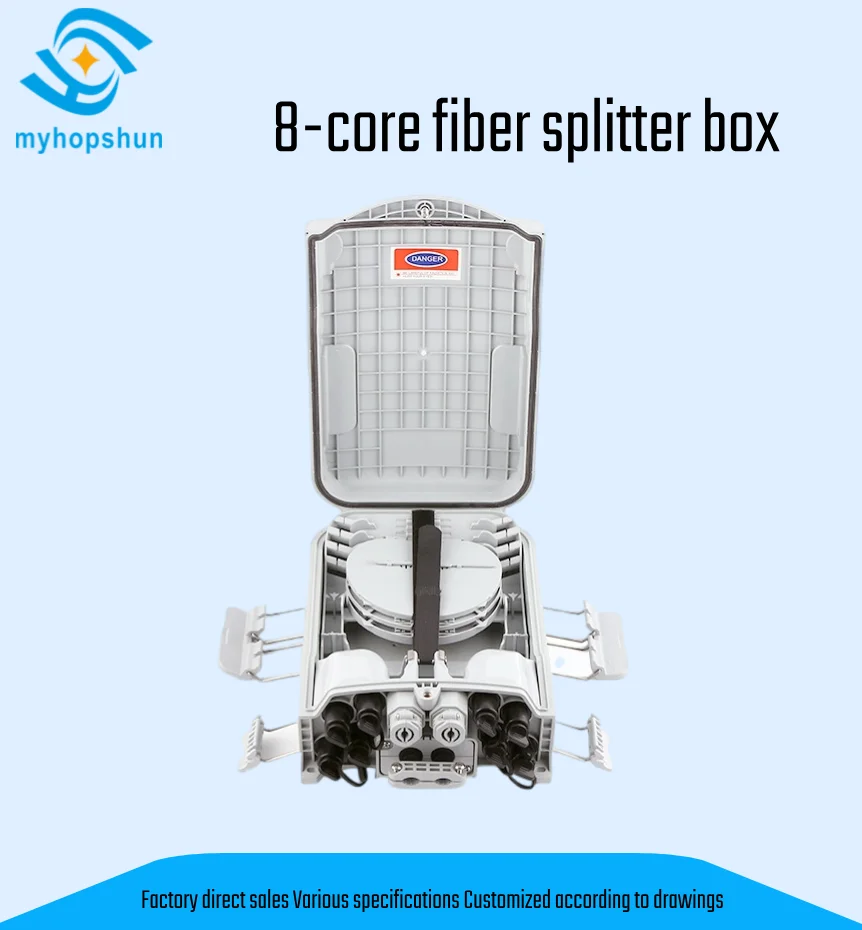 Fiber optic terminal box, fiber optic splice tray, 8 FTTH, 8 core distribution box with water-proof adapter, IP65