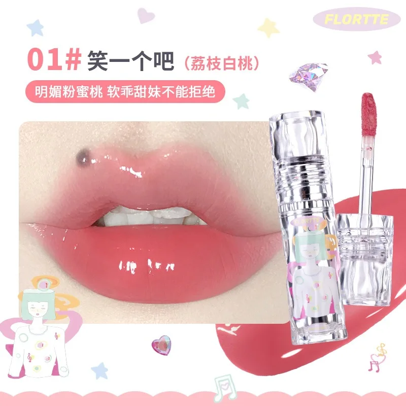 FLORTTE Lip Paint Wackky Series Lip Gloss Mirror Lipstick Lip Gloss Non-Sticky Lip Glaze Lip Lacquer Mirror Watery Cosmetics Hot 5