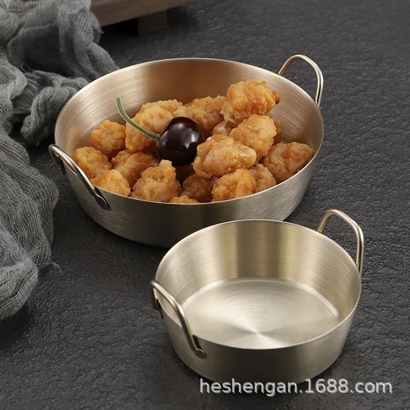 Korea 304 stainless steel two-ear snack sauce dish golden rice wine bowl kimchi cold dish dipping dish