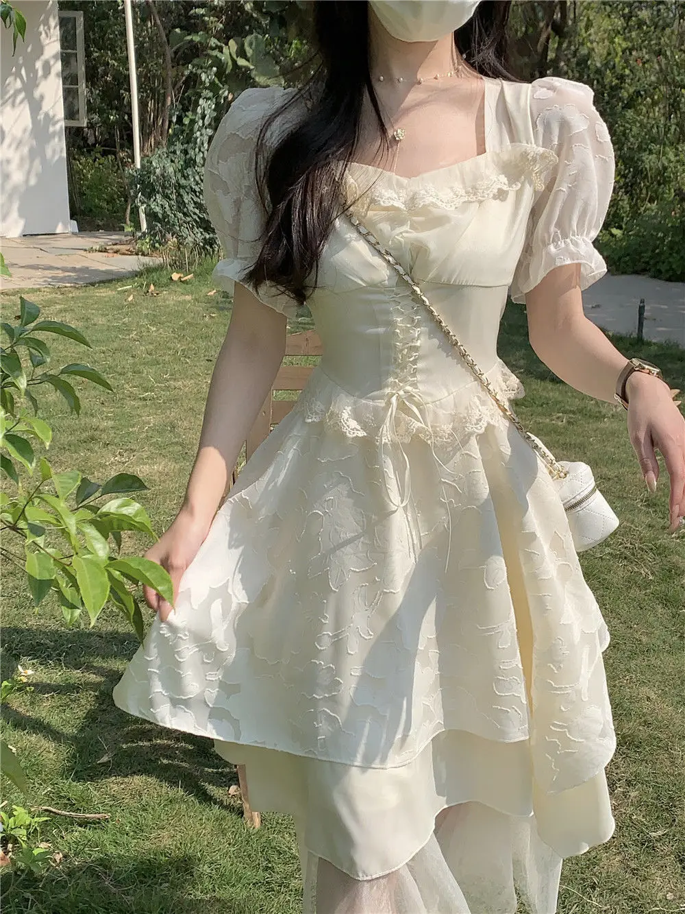 Dress Square Neck Tighten The Waist Slim Women French Style Party For Fit Dress 2024 New Spring Summer Dress