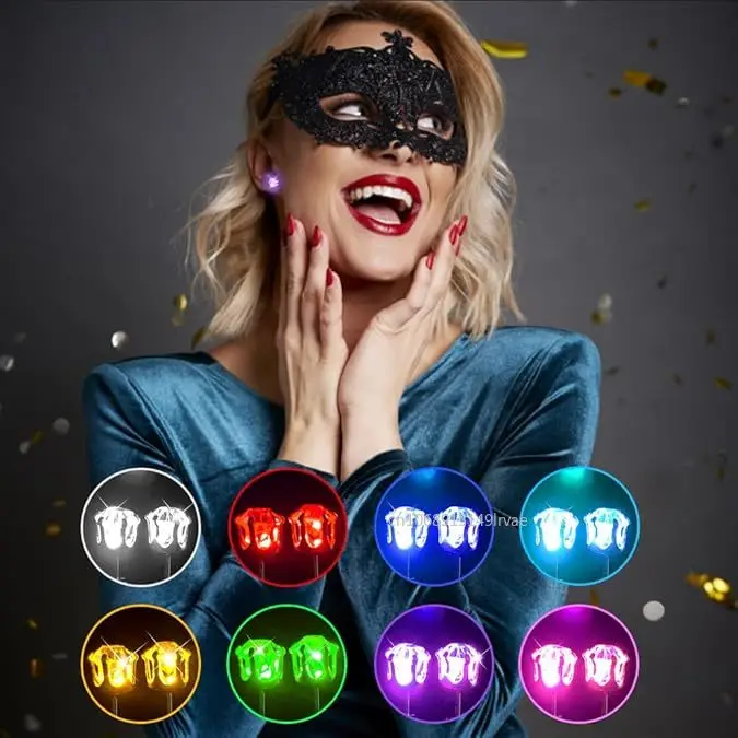 2/1PCS Colorful LED Luminous Studs Square Zircon Earrings Men Women Bar Rave Wedding Party Ear Stud Jewelry Glowing Earring