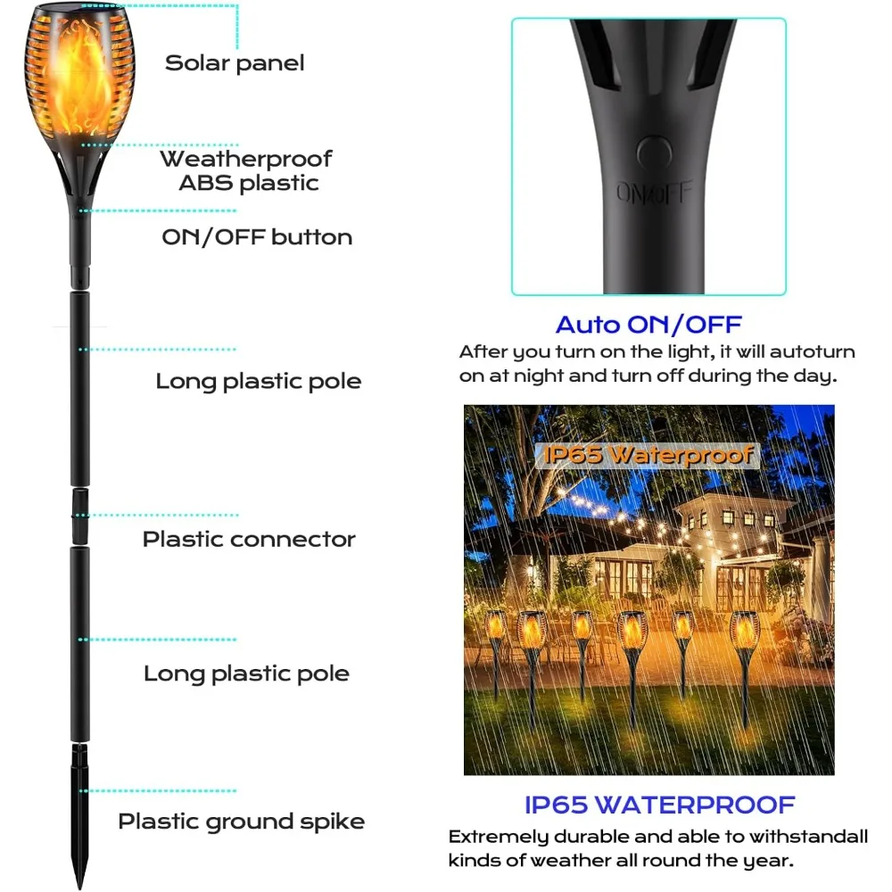 Upgraded Larger Solar Torch Lights, 43" Flickering Flame Solar Lights, Waterproof Outdoor Solar Landscape Decoration 5