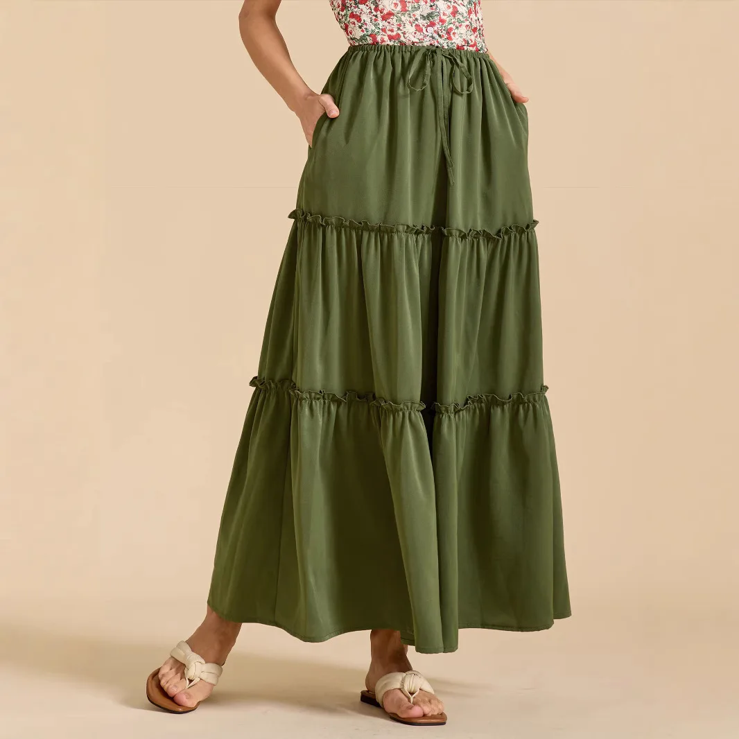 Floral Print Long Skirt for Women Summer High Waist Elastic