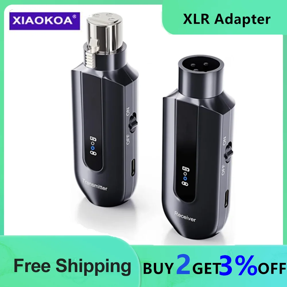 XIAOKOA 무선 마이크 시스템 XLR 마이크 변환기 어댑터, 콘덴서 다이나믹 마이크용 자동 송신기 설정, 2.4GHz