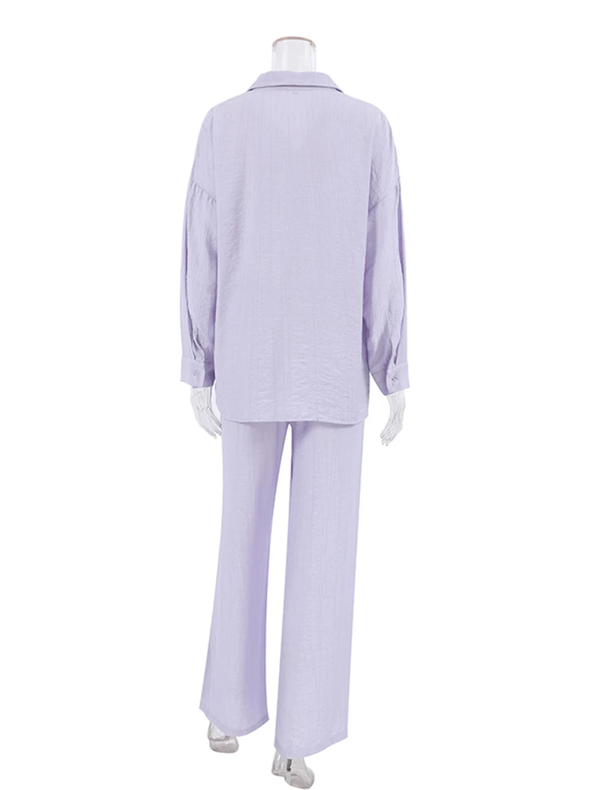 Marthaqiqi New Spring Ladies Nightgowns Set Long Sleeve Sleepwear Turn-Down Collar Nightwear Pants Casual Home Clothes For Women