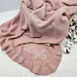 Baby Ruffle Edge Woolen Blanket Personalized Name Baby Cotton Knitted Blanket Children's Bed Holding Blanket Photography Prop