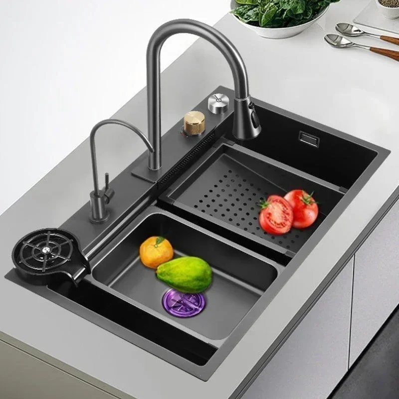 304 Stainless Steel Household Multi-functional Nano Kitchen Waterfall Sink Vegetable Basin Large Single Slot Accessories