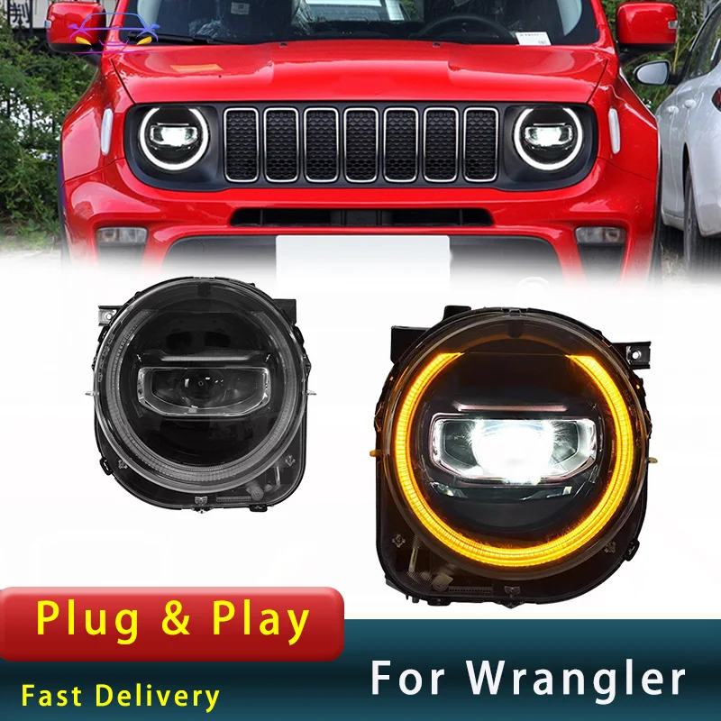 

Car Headlight For Jeep Wrangler 2016-2023 LED Upgrade DRL Projector Lens Turn Signal Head Lamp Accembly Auto Accessory