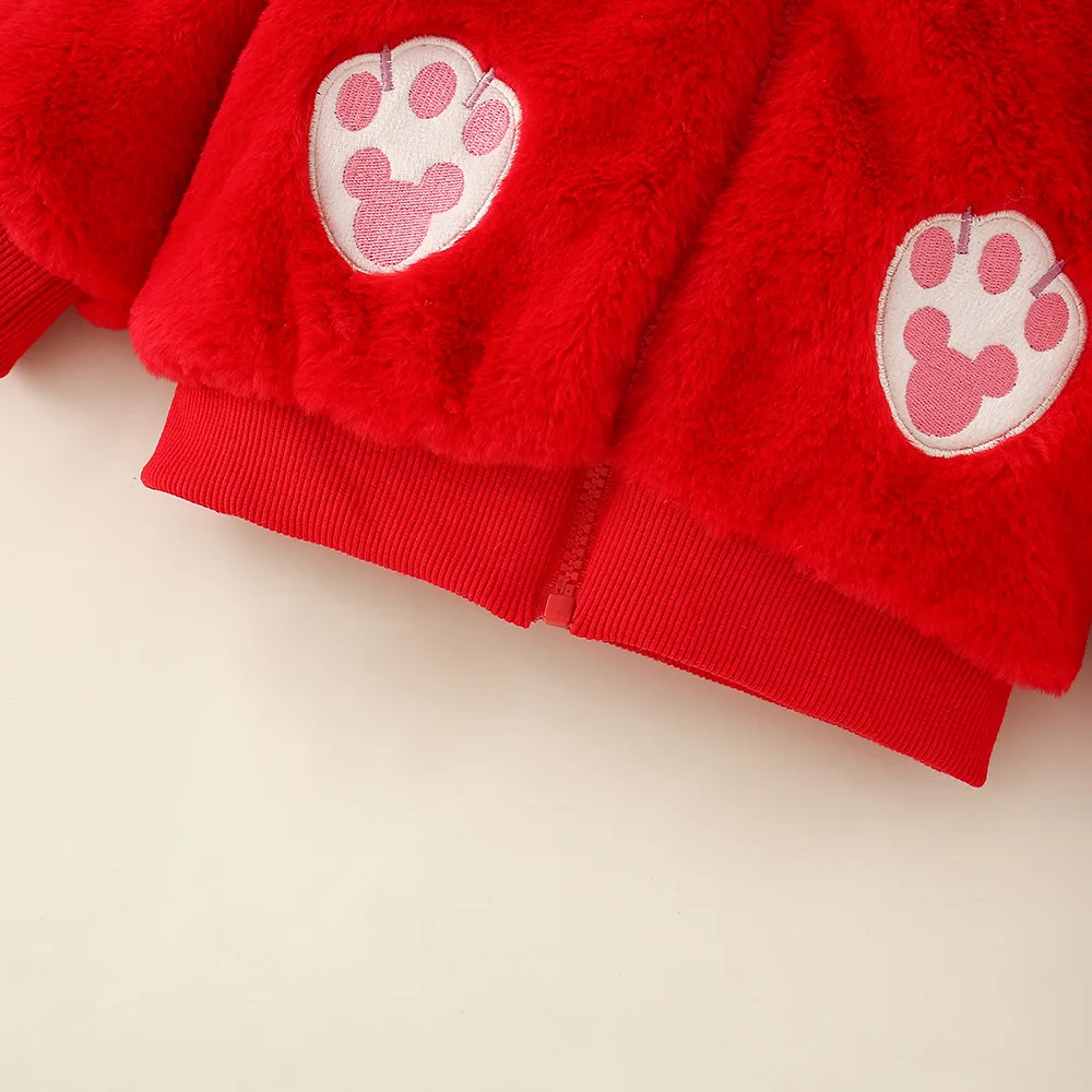 Girl's Fluffy Sweater With Cute Little Feet In Winter Cartoon Rabbit Hooded Zipper Cotton Jacket