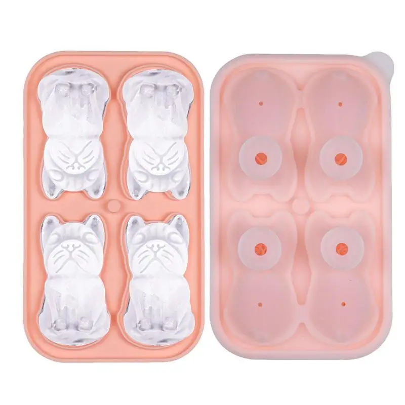 4-Hole Bulldog Ice Molds Funny Shape, Dog Shaped Silicone Ice Cube Tray For  Freezer, DIY 3D Slow Melting Large Cute Pug For Chilling Whiskey