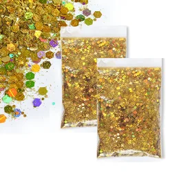 Holographic Iridescent Chunky Glitter Flakes (100g - Gold)