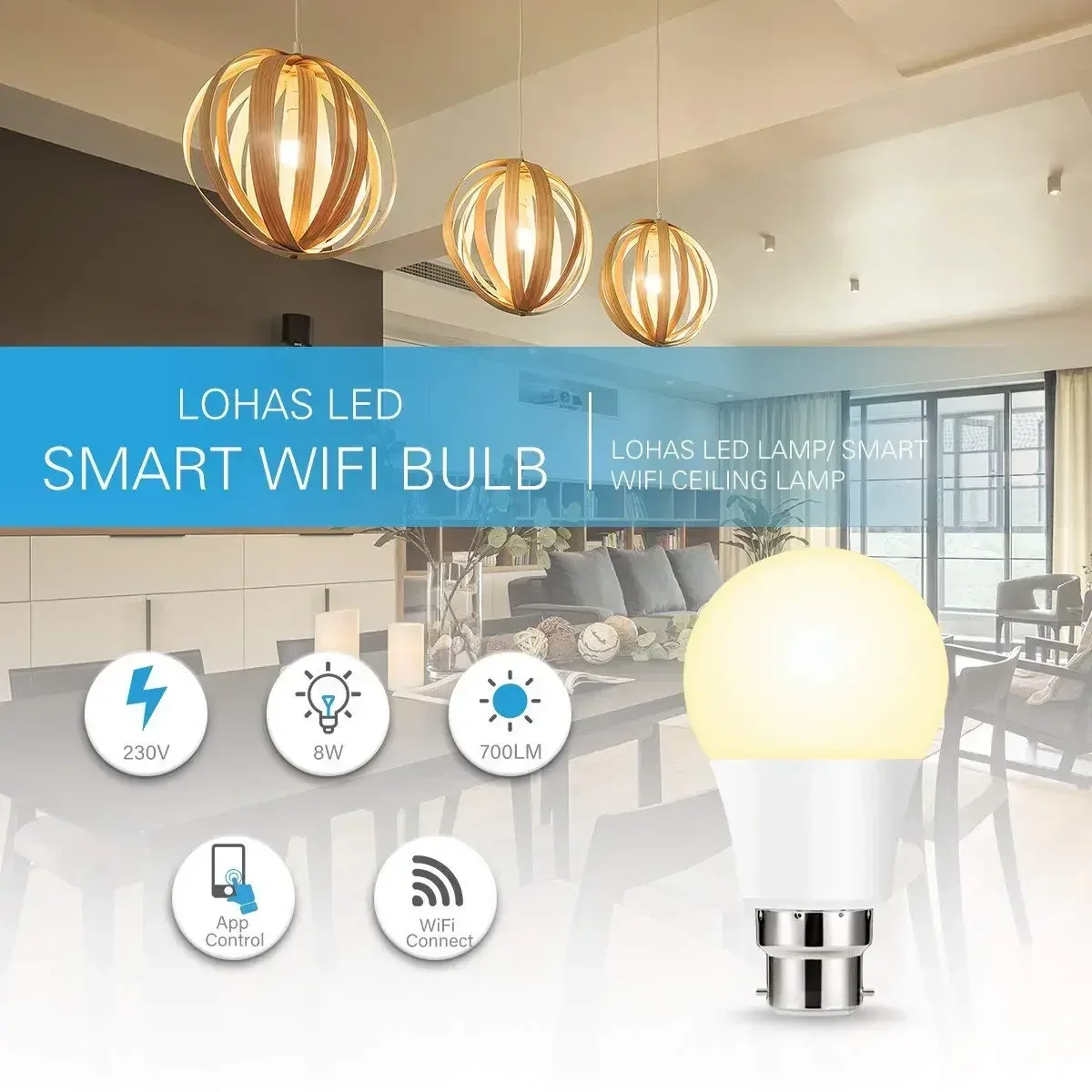 Tuya-WiFi Ʈ  LED , Ѱ B22 8W 2700K  ȭƮ  ϱ 6000K ð    Alexa Google