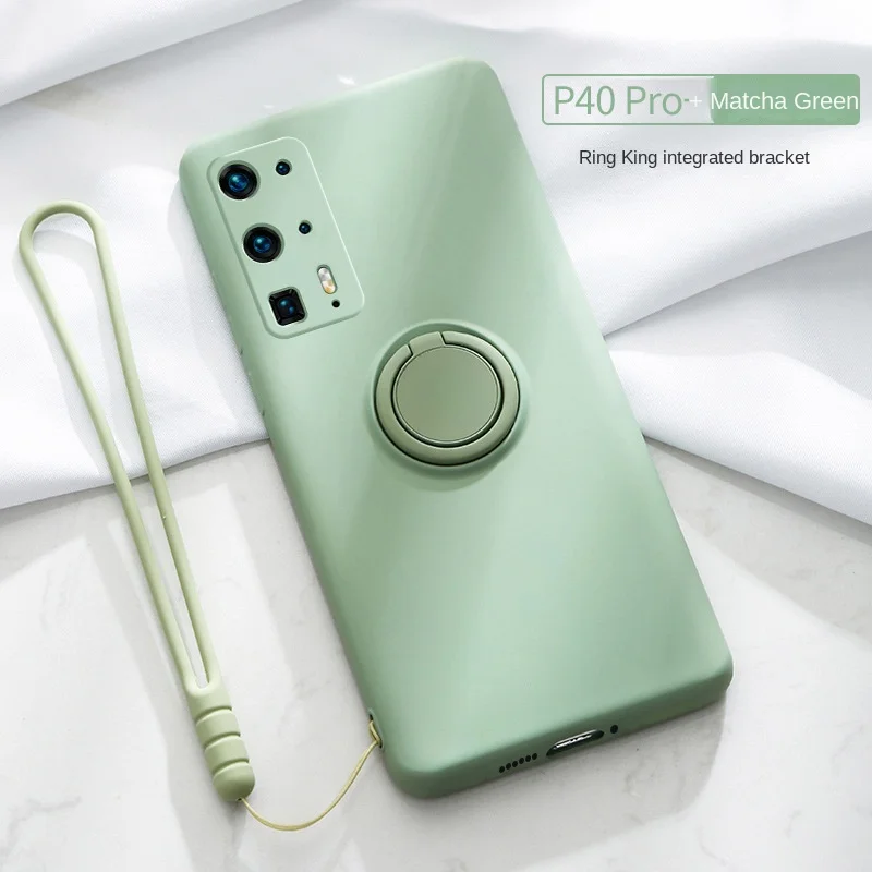 Funda de teléfono de silicona líquida para Huawei Mate 40 P50 Pocket 30 P40 Pro P30 Lite Honor X8 X30i 4G 5G con correa de soporte de anillo_voghion.com