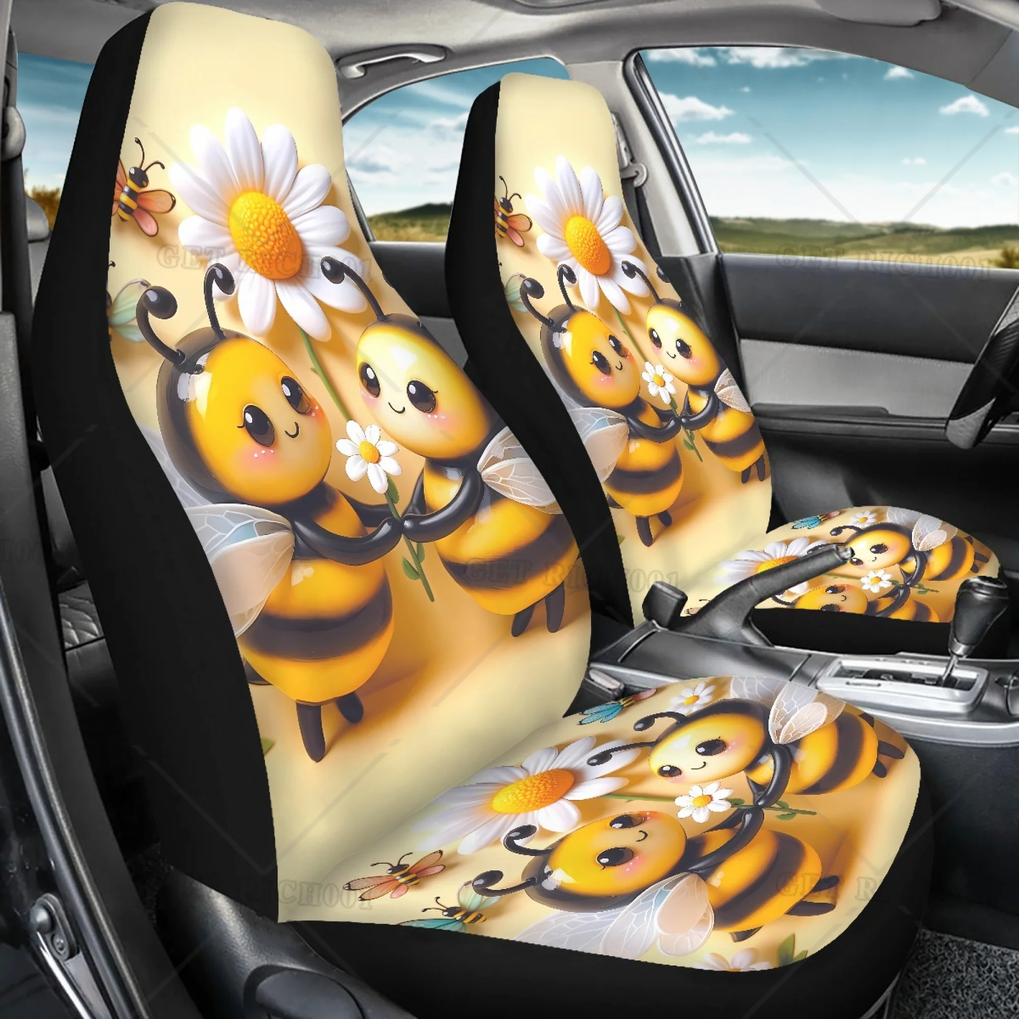 Cute Bee Honey Gifts Pattern Print Universal Fit Car Seat Cover main image 0
